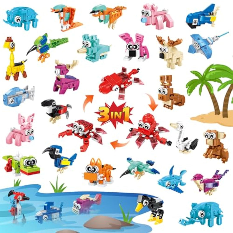 24 Pack Mini Animals Building Block Toy Stocking Stuffers Classroom Prizes Goodie Bags Fillers Building Set, Birthday Gifts Party Favors For Boys Girls Ages 6 8 10 12