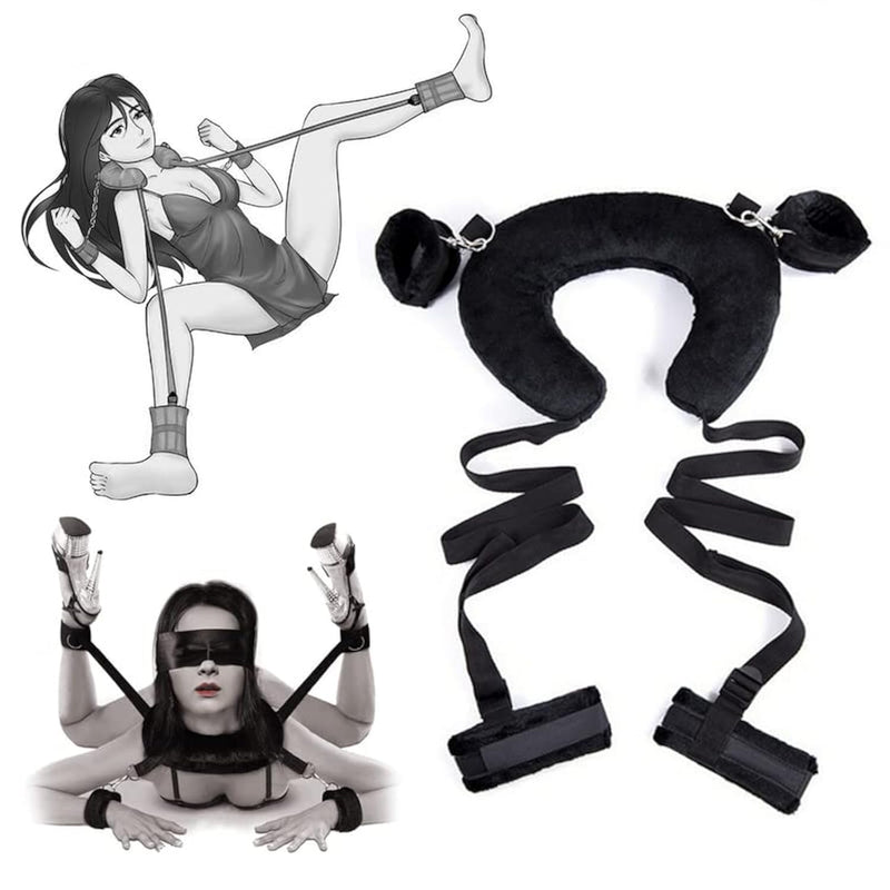 Adults Bed Restraints Sex Toys,Bondage Gear & Accessories Bdsm Toys Fuzzy Handcuffs Ankle Cuffs Pillow,Removable Tool Bondaged Kit For Couples (Black)