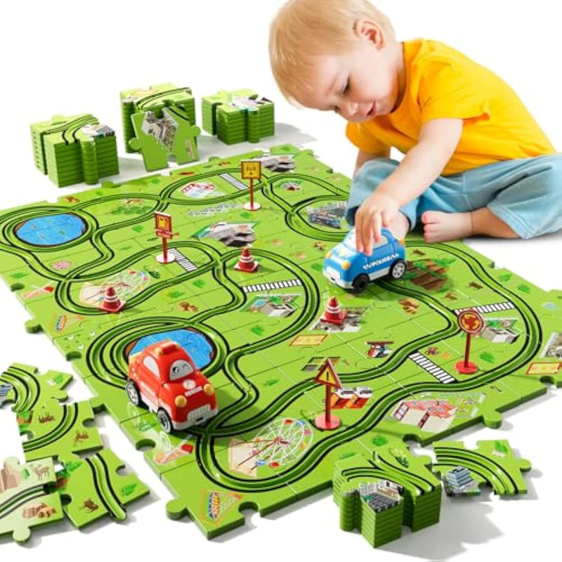 Toddler Toys Gifts For 2 3 4 5 Year Old Boys, 56Pcs Jigsaw Puzzle Race Track Car Set For Kids Boys Toddlers 1-3 2-4 3-5 4-6, Puzzle Tracks Car Toys Gifts For 2 3 4 5 Year Old Boy Kid