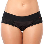 Black Unisex Crotchless Open Back Harness Briefs - Xxl - Lace - Soft & Stretchy