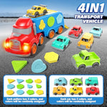 4-In-1 Carrier Transport Truck Toys W/Lights And Sounds Activity Truck, Toy Vehicle Playsets W/Shape Sorter, Birthday Gifts For Toddlers Kids Age 2 3 4 5 6 7+?Christmas Great Gifts For Grandkids