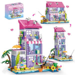 3 In 1 Pink Girls Beach House Building Set With Light, Seaside Villa Friends Building Toys, Compatible With Lego Friends Construction Educational Toy For Adults Kids Age 8-12 And Up (961 Pcs)