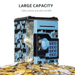 Atm Piggy Bank For Boys Girls, Mini Atm Coin Bank Money Saving Box With Password, Kids Safe Money Jar For Adults With Auto Grab Bill Slot, Great Gift Toy Bank For Kids (Camouflage Bluegray)