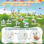 24 Pack Valentines Day Gifts For Kids Classroom, Mini Building Blocks, Building Toys Set Kids Valentines Day Cards For School, Party Favors Exchange 6+ (Panda)