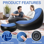 Inflatable Chair With Ottoman, Inflatable Couch For Adults With Flocked Surface, Comfortable Blow Up Air Chair, Waterproof Portable Air Sofa Inflatable Couch For Camping(Blue) (Without Pump)