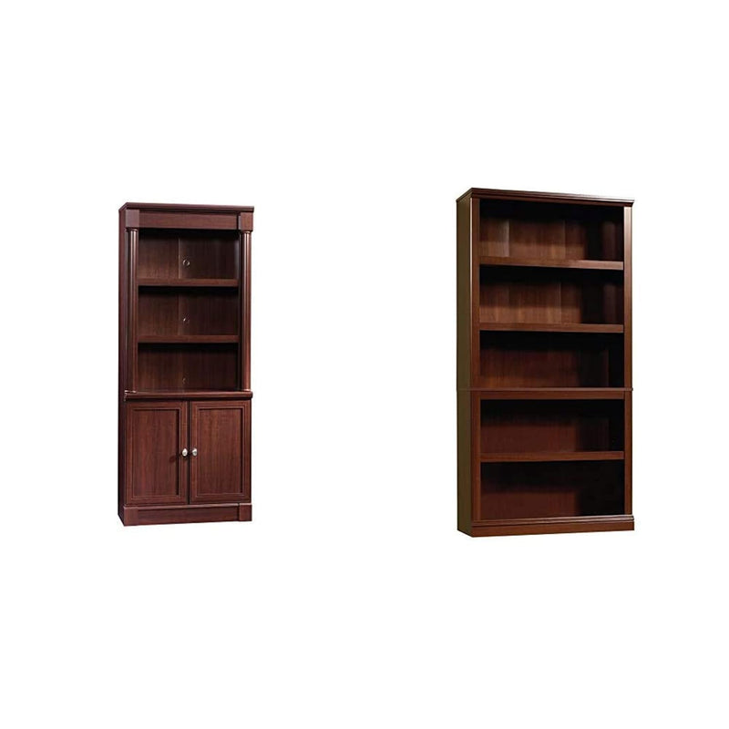 Palladia Library With Doors, Select Cherry Finish & 5 Shelf Bookcase, Select C