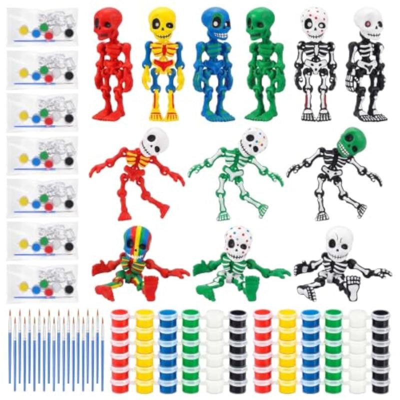 28 Set 3D Printed Skeleton Figurines Painting Kit with Brush Paints