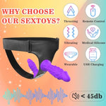 Harness Strap-On Vibration Realistic Dildos - Adjustable Strapless Strap-On Dildos With 10 Modes & 2 Dildos Silicone Anal G-Spot Stimulation Sex Toys For Women Couples Lesbian - Remote Control