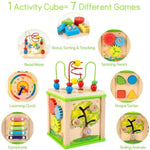 Wooden 7-In-1 Activity Cube| Montessori Toys For 1 2 3 Year Old Toddlers| Baby Educational Developmental Toys |One Year Old Boys Girls First Birthday Gifts |Bonus Sorting & Stacking Board