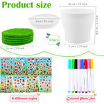 25 Set Paintable Flower Pot Craft Kit with Pens, Stickers & Artificial Grass