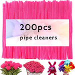 200 Pcs Rose Red Pipe Cleaners, Thick Chenille Stems for DIY Crafts