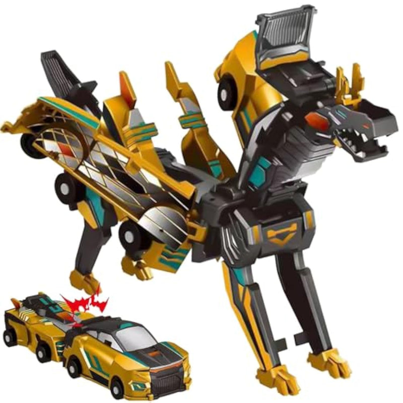 2-In-1 Collision Transformation Dinosaur Car Toy |Magnetic Cars Convertible Robot Toys|Dinosaurtoys For Kids 3-12 Ideal Christmas Birthday Gift For Boys(Golden)