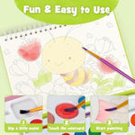 Mess-Free Watercolor Painting Set for Kids, Animal Coloring Book with Paints & Brush