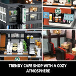City Coffee House Architecture Building Blocks Set For Adults, Street View Modern Cafe Shop Building Construction Toy With Light, Christmas Birthday Gift For Kids Boys Girls 6-12 (581 Pcs)