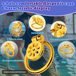 Gold Flat Chastity Cage Cock Cage with Invisible Lock with Invisible Lock and Key for Man Penis Erection Control Metal Male Penis Bondage Gear Chastity Device Sex Toys