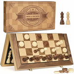 15'' Magnetic Wooden Chess & Checkers Game Set -2 Extra Queens -24 Cherkers Pieces - Chessmen Storage Slots, Beginner Chess Set For Kids And Adults, Classic 2 In 1 Board Games