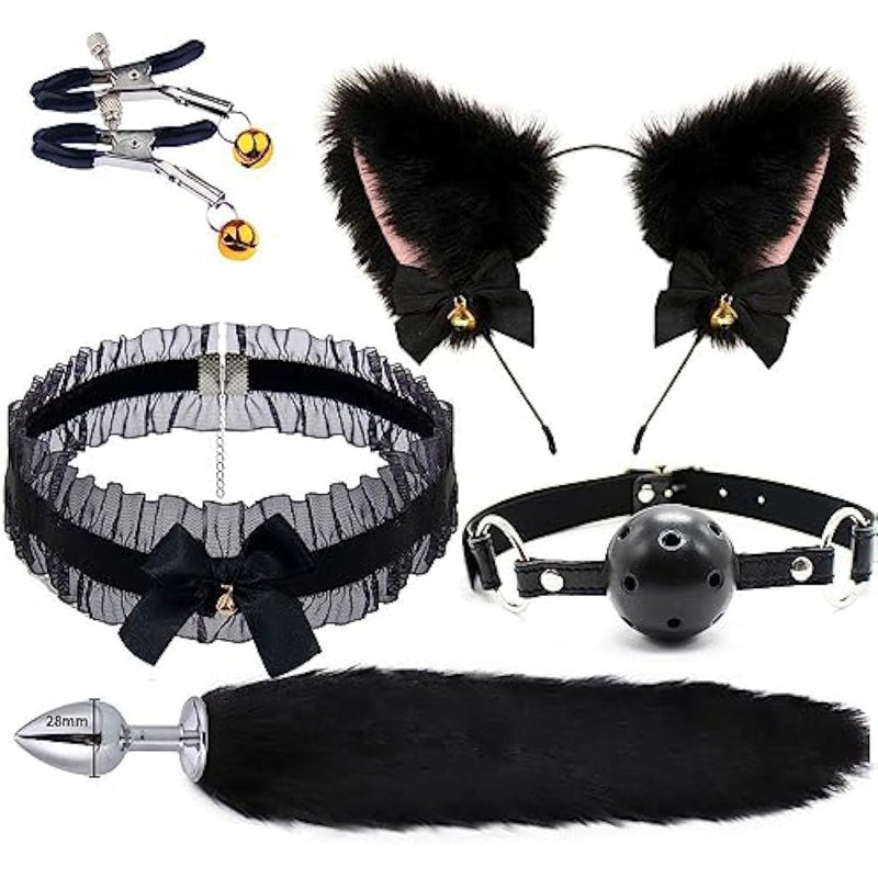 5Pcs Set Bundle Erotic Fox Tail Anal Plug Men And Women Equipment Sex Supplies Sm Metal Erotic Set