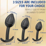 Silicone Rose Bud Butt Plug Kit, Pack Of 3 Anal Plugs Training Set With Comfortable Long-Term Base Prostate Sex Toys For Beginners Or Advanced Users - Black