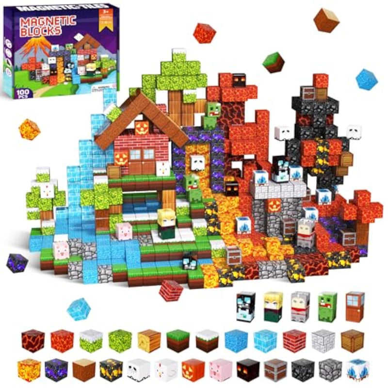 Magnetic Blocks - 100Pcs Magnetic Tiles Building Cubes, Stacking Magnets Toys For Kids Age 3+, Stem Montessori Sensory Toys Christmas Birthday Gifts For Boys & Girls (Hybrid Gameplay)