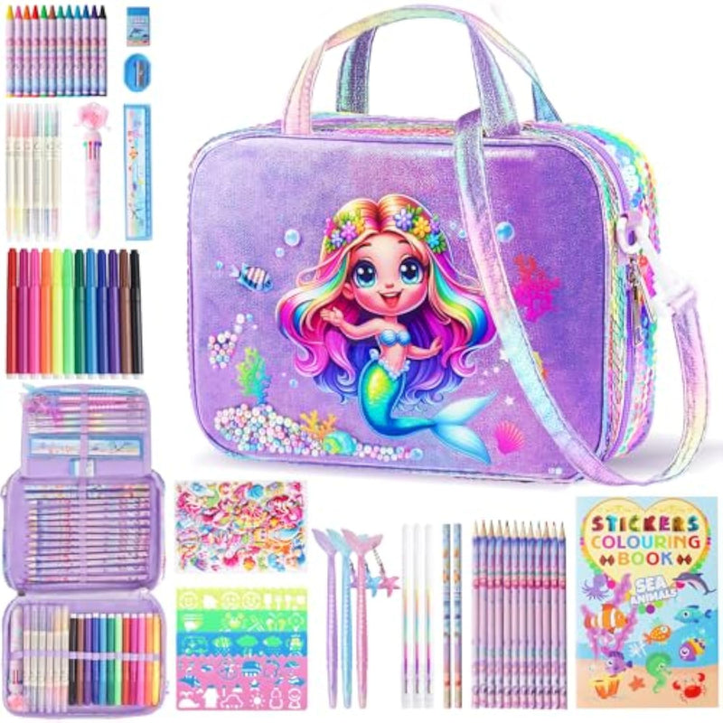 Mermaid Art Supplies Kit with 63 Pieces and Coloring Books