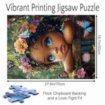 1000 Piece Afro Black Girl Jigsaw Puzzle for Adults, Tropical Forest Art