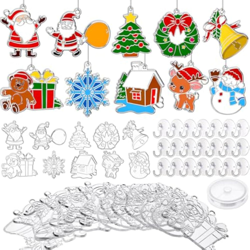 60 Sets Christmas Suncatchers Craft Ornaments Window Art Kits for Home Decoration
