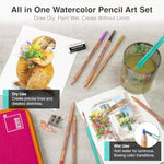 34 Piece Watercolor Pencil Travel Art Set with 50-Sheet Drawing Pad & Brushes