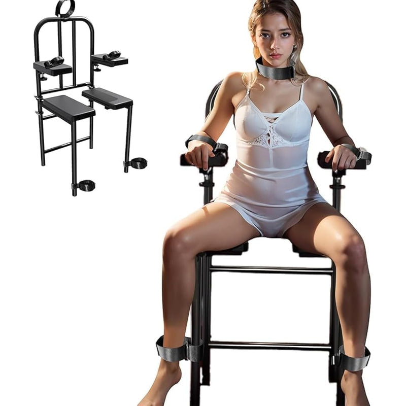 Bdsm Sex Chair, Multi-Functional Sex Furniture, With Handcuffs, Footcuffs, Neck Cuffs Restraints, Flexible Adjustment, Suitable For Couples Conditioning, Multi-Player Sex Games