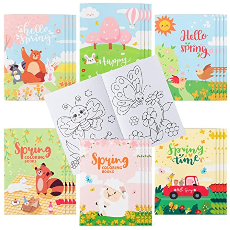 24 Pcs Spring Coloring Books for Kids, Floral Safari Art Party Favors & Classroom Crafts