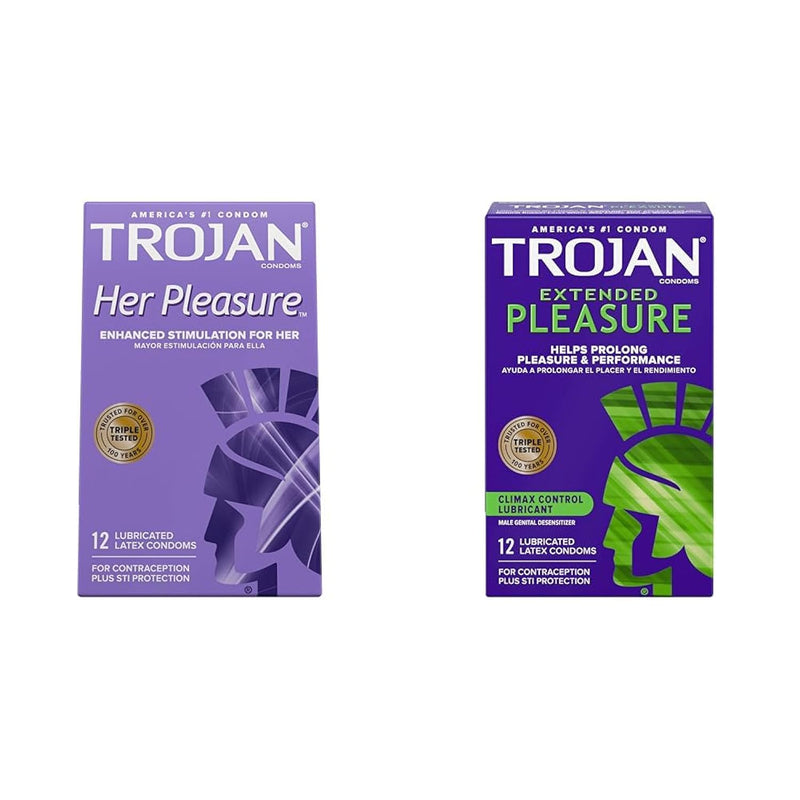 Her Pleasure Sensations 12 Count & Extended Pleasure Climax Control Condoms 12 Count Bundle