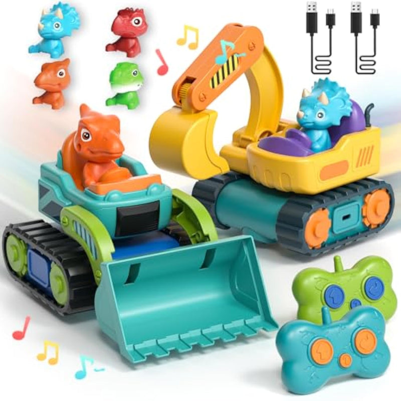 Construction Toys, 2 Pack Remote Control Car For Toddlers 1-3, Rechargeable Excavator Toy Bulldozer Toys For 2 Year Old Boy, 3 Year Old Boy Toys