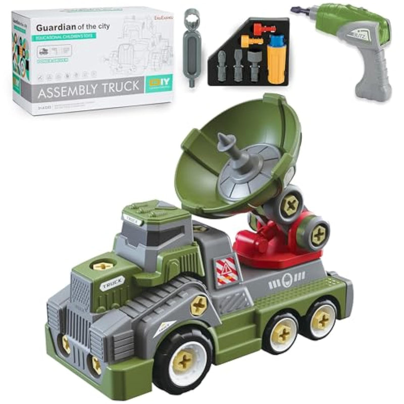 11Inches Large Take Apart Trucks Army Toys For Boys Girls Kids 3-10 Year Old Radar Trucks Toys With Electric Drill Assembly Toy