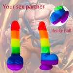 8.66 Inch Realistic Simulation Rainbow Dildo With Strong Suction Cup Base For Hands-Free Play, 2 Bolas,Liquid Silicone Sex Toys, Suitable For G-Spot Anal Sex Play, Sex Toys