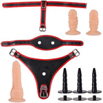 Strap-On Dildo With 3 Removable Massage Dildos For Anal G-Spot Stimulation Adjustable Strapless Sex Toys For Female Couples Lesbians (Beige)