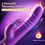 Thrusting Vibrator Dildo Sex Toys For Women - 4 In 1 One Click Burst Rabbit Vibrator With 8 Bunny Flapping 8 Vibrating 3 Thrust Heating Function Clitoral Stimulator G Spot Vibrator Waterproof