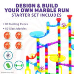 Marble Run Starter Set, Stem Toys & Maze Construction Building - 130 Translucent Track Pieces & Glass Marbles For Family, Kids Toddlers Ages 4-8 - Fun Holiday Gifts