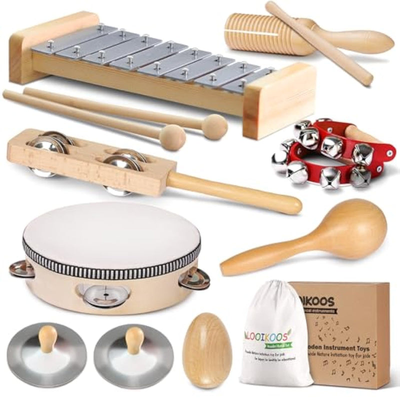 Toddler Musical Instruments International Natural Wooden Music Set For Toddlers And Kids - Eco Friendly Preschool Educational Musical Toys With Storage Bag