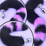 Anal Plug Fox Tail With Ear For Cosplay Game Black & Purple 15.74-Inch-Long Sexual Anus Tail Butt Plug Sex Toy For Women Men