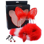 3 Pcs Set Silicone Red Fox Tail Anal Plugs.Adult Soft Cat Ears Cosplay G-Spot Papilla Chest Stimulation Masturbator Tease Orgasm Sex Toy For Women Female Men Male Unisex