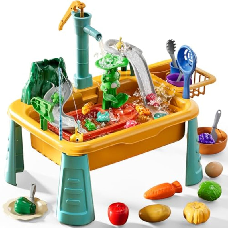 Kitchen Sink Toys Toddlers 3-5, Play Sink With Running Water, Water Table For Kids Ages 4-8, Fishing Game Outdoor Toys Pretend Role Play Toys For Boys Girls 3 4 5 6 7 8