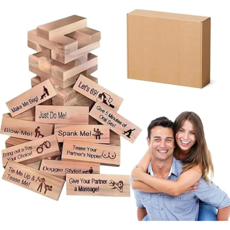 Lust Tower Games For 48Pcs Adults Super Naughty Block Tower Tumbling Wooden Tower Stacking Block For Couples Date Night Ideas For Valentine Lover Drunking Games