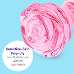 Full Bloom Rose Butt Plug - 4 Inch Glass Anal Plug - Hypoallergenic Waterproof Anal Toy - Pink