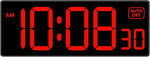 LED Digital Wall Clock, Large Digital Clock Bold Numbers with Seconds for Seniors Visually Impaired，Plug Electric Clock Dimmable Auto DST Large Display 10 Inches (Red)