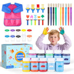 40 Pcs Washable Finger Paint Kit for Kids, 10 Colors with Brushes, Sponge & Smock