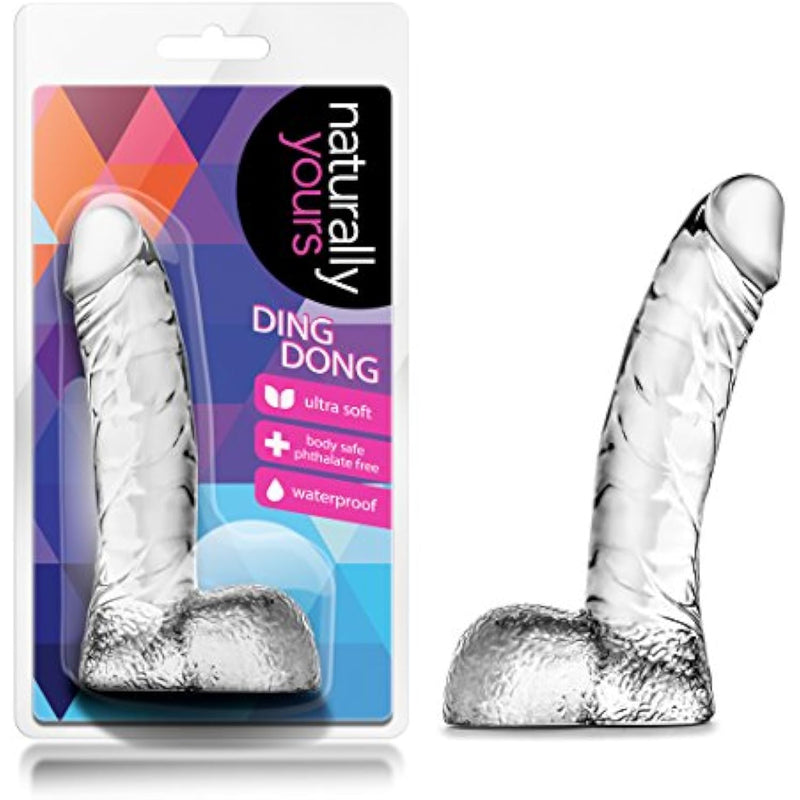 Naturally Yours Ding Dong - 5 1/2 Inch Smooth Slim Fragrance Free Beginner Small Curved Stimulating Dildo For Women Men Anal Play - Adult Toy - Couples Sex Toy - Clear