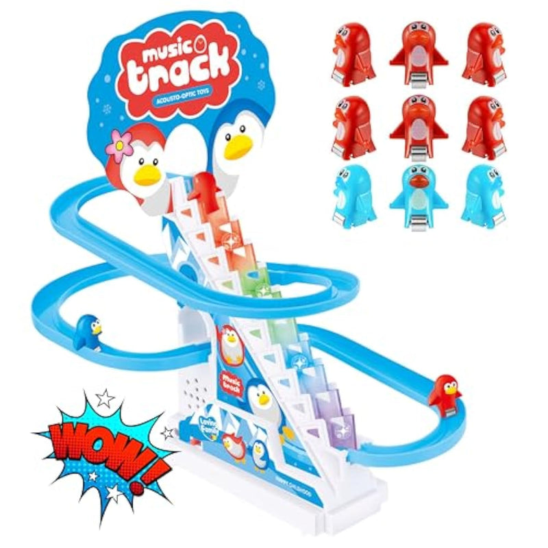 Penguin Slide Toy Set – Stair Climbing Roller Coaster With Sliding Tracks, 9 Racing Penguins & 3-Speed Switch – Lights, Music & Quiet Mode – Educational Playset For Kids & Toddlers