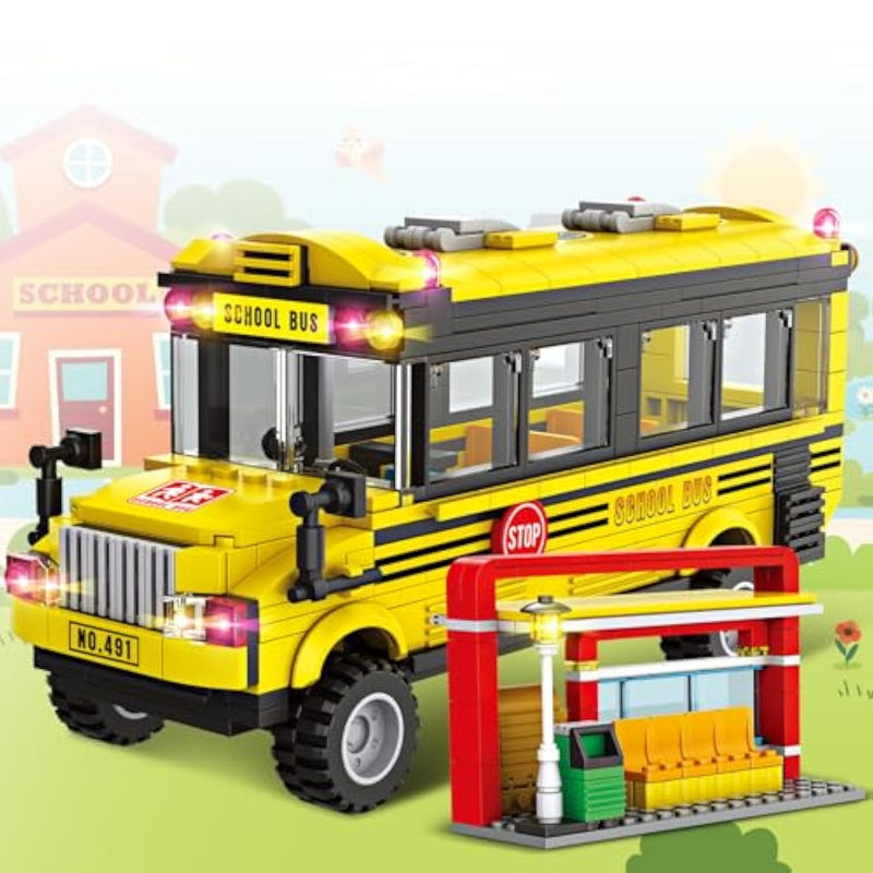 School Bus Building Blocks Set For Kids 6+ 488Pcs Creative Vehicle Toy With Movable Wheels Compatible With Lego City Bus Construction Toy For Boys Girls Collector Educational Stem Gift