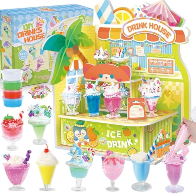 Diy Mini Drink Shop Toy, Making 24 Miniature Juice Drinks Cream Material Kit, Not Edible, Collectible, Kitchen Pretend Play Food Toys Set, Make Your Foods, Gift For Kids Age 8+