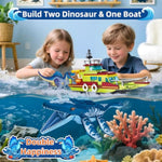 3 In 1 Ocean Explorer Dinosaur Building Set Compatible With Dinosaur Park World, City Boat Ship & Mosasaurus Spinosaurus Dino Toys With Poseable Joints, Toys For Kids Boys Age 6-12
