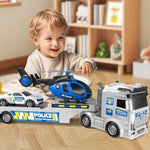 Kids Toys For Ages 3 4 5 6 7 8 Years Old Boys, 25" Large Police Semi Truck With Helicopter & Race Car, Friction Powered Vehicle With Lights & Sounds,Birthday Gift For Boys Girls